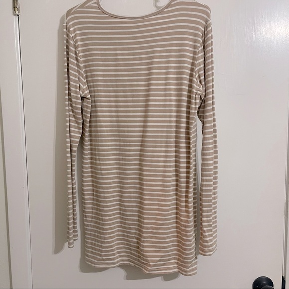 Marley Lilly Women’s Size Medium Tan and White Striped Long Sleeve Long Shirt - Picture 5 of 9